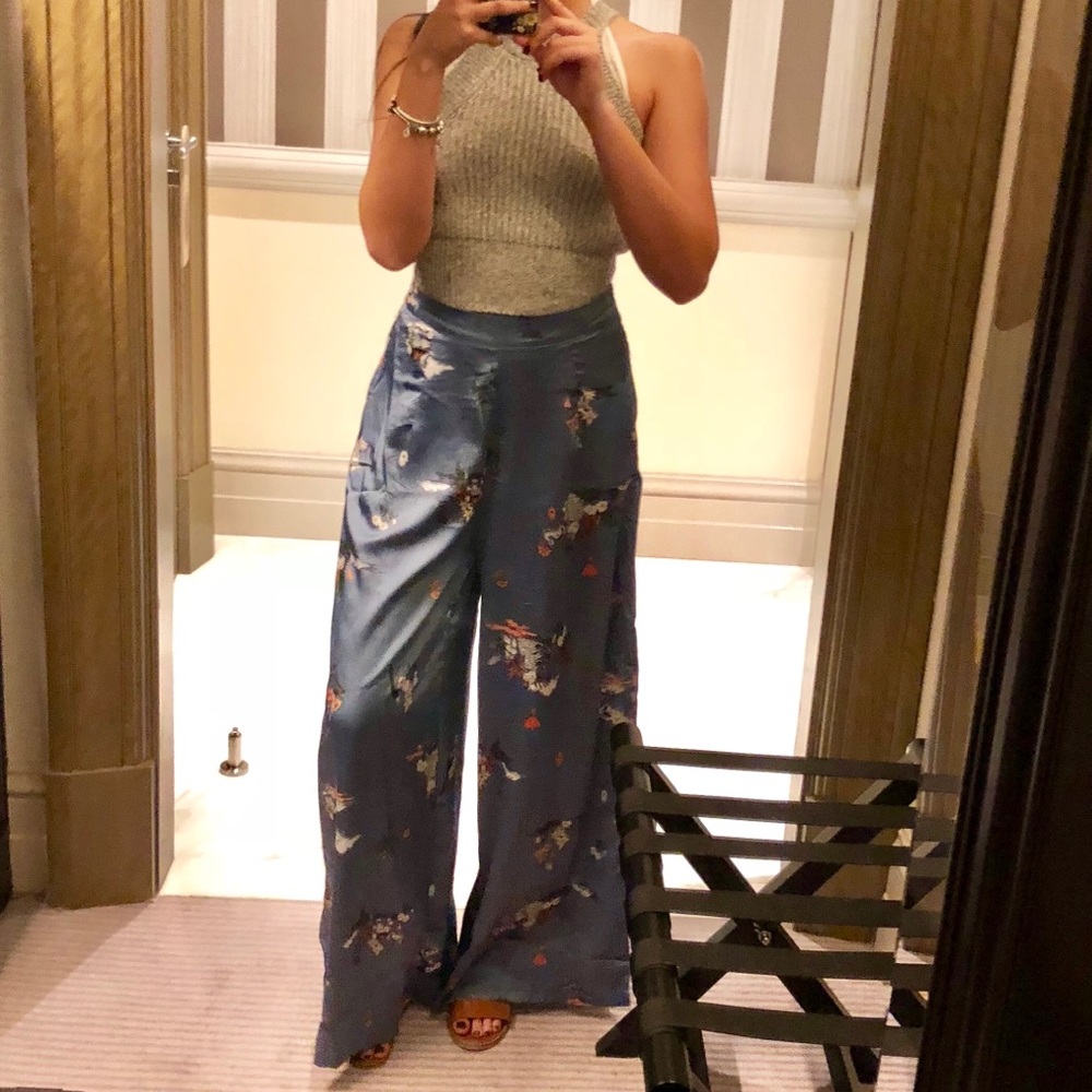 Hello Molly Blue Floral Silk Pants